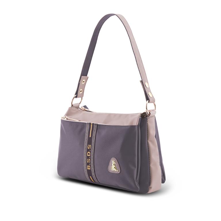 B.S.D.S冰山袋鼠 - 非常莓好 - 織帶拼接多口袋斜肩包 - 藕紫灰【7003-GU】