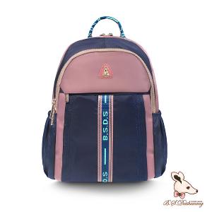 B.S.D.S冰山袋鼠 - 非常莓好 - 織帶拼接多夾層後背包 - 甜粉藍【7013-BP】