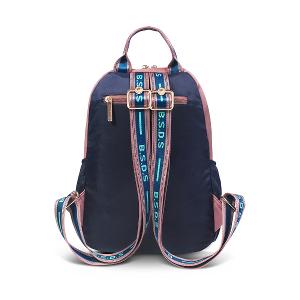 B.S.D.S冰山袋鼠 - 非常莓好 - 織帶拼接多夾層後背包 - 甜粉藍【7013-BP】