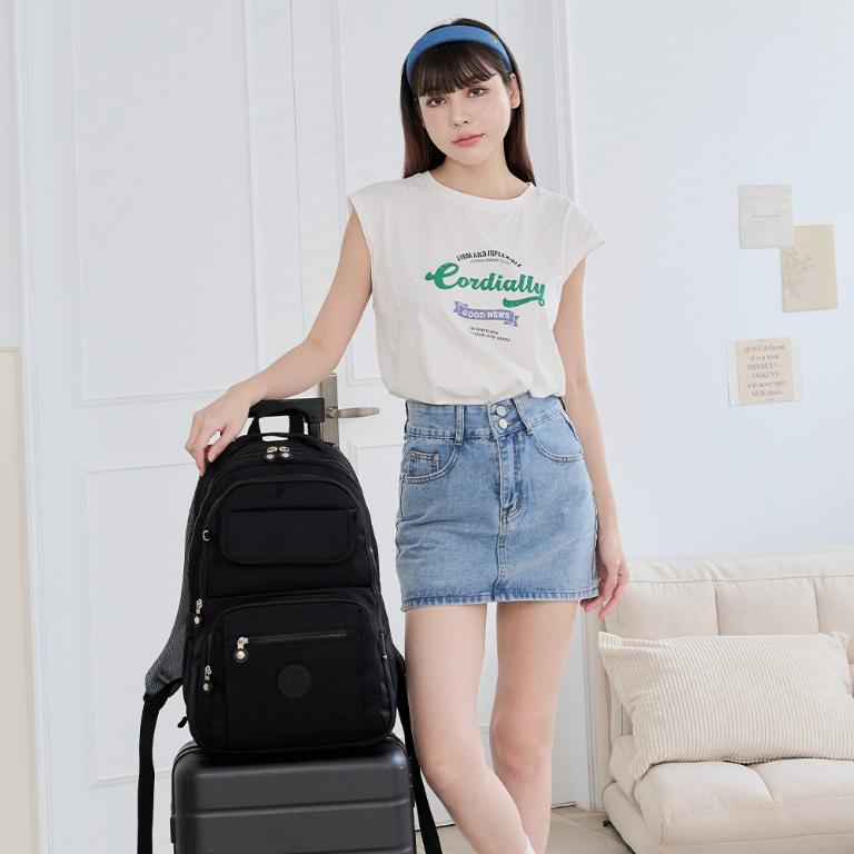 B.S.D.S冰山袋鼠 - 時光旅人 - 知性多口袋附插袋胸扣後背包 - 黑色【B1252K】