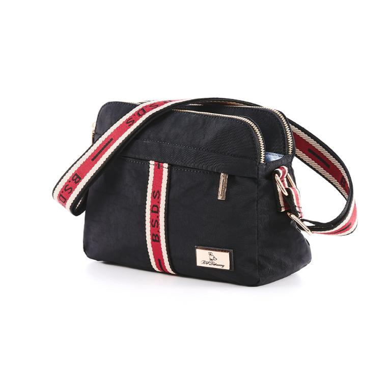 B.S.D.S冰山袋鼠 - 非常莓好 - 織帶拼接多層收納貝殼包 - 紅磚黑【8024-KR】