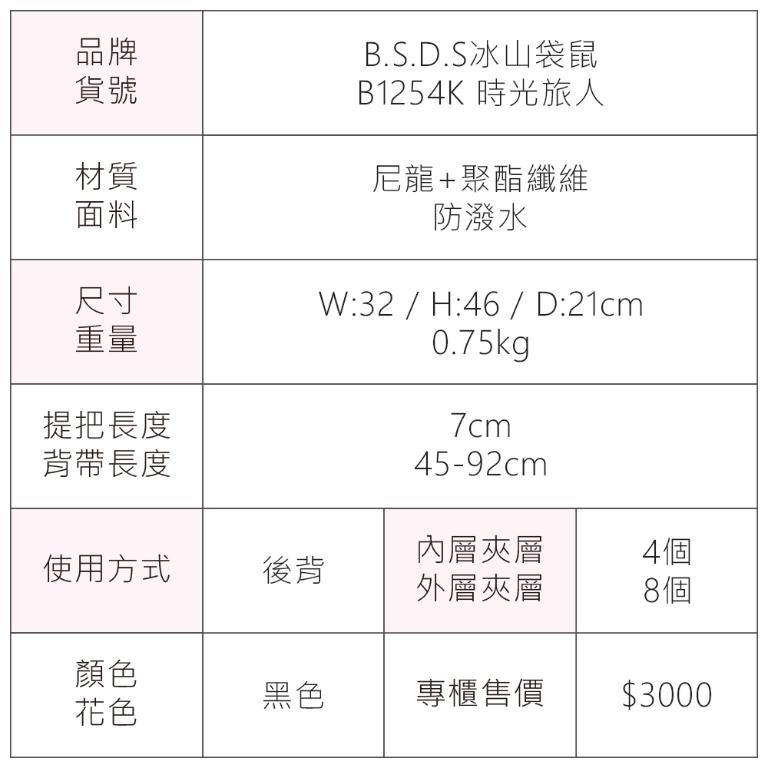 B.S.D.S冰山袋鼠 - 時光旅人 - 知性多夾層附插袋胸扣後背包 - 黑色【B1254K】