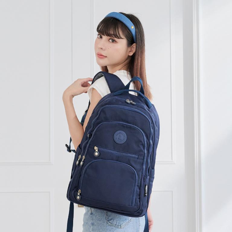 B.S.D.S冰山袋鼠 - 時光旅人 - 知性多夾層附插袋胸扣後背包 - 藍色【B1254B】