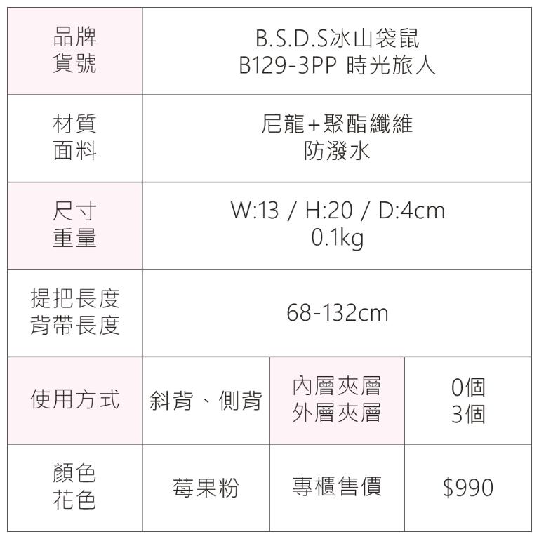 B.S.D.S冰山袋鼠 - 時光旅人 - 知性直立雙層斜背小包 - 莓果粉【B129-3PP】