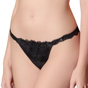 【思薇爾】花都夢蝶系列M-XL蕾絲刺繡低腰丁字褲(黑色)