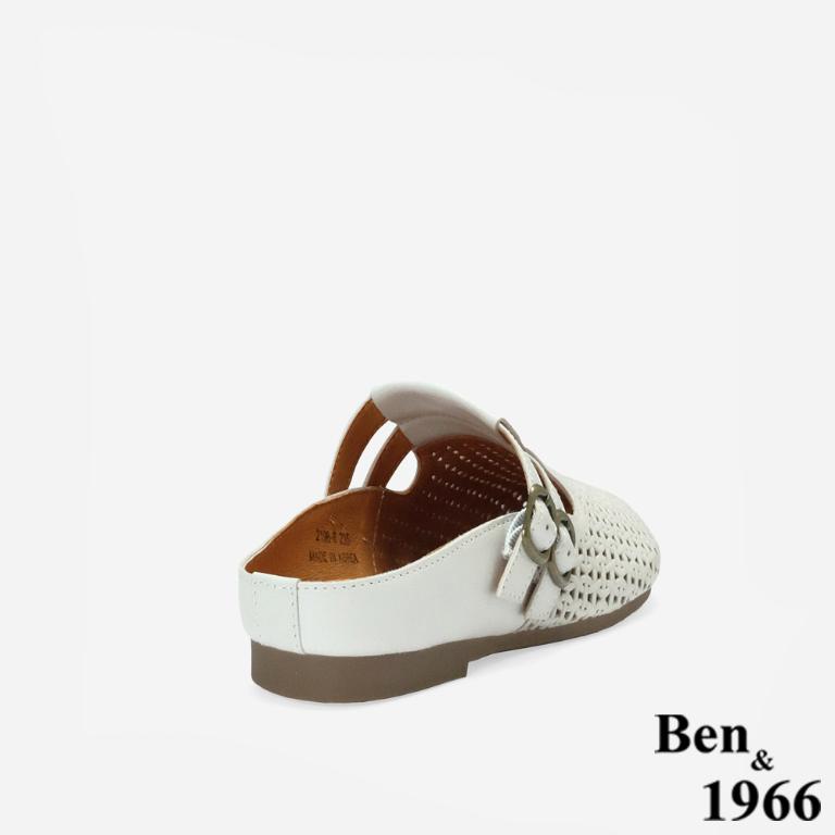 Ben&1966高級打蠟羊皮沖孔休閒穆勒拖-米白(256232)