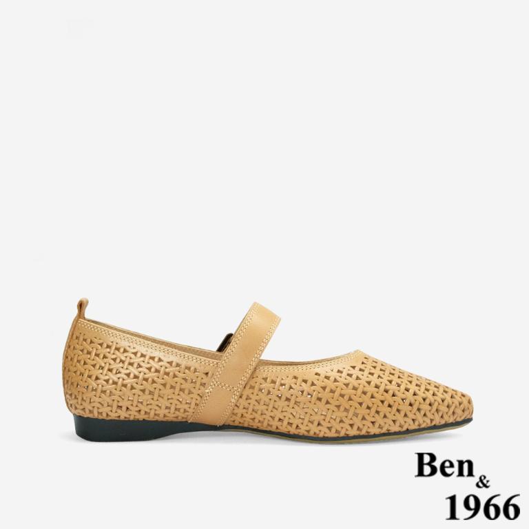 Ben&1966高級打蠟羊皮沖孔尖頭瑪莉珍鞋-太妃糖棕(256211)