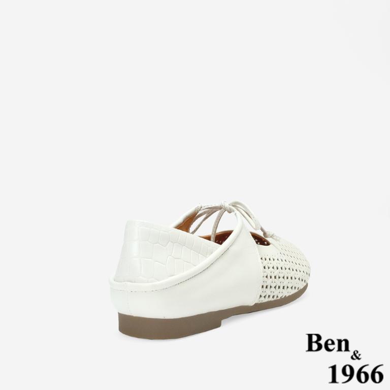 Ben&1966高級打蠟羊皮沖孔綁帶造型包鞋-米白(256222)