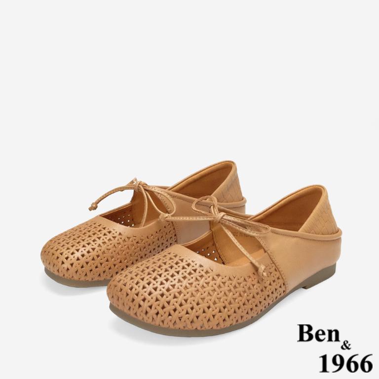 Ben&1966高級打蠟羊皮沖孔綁帶造型包鞋-太妃糖棕(256221)