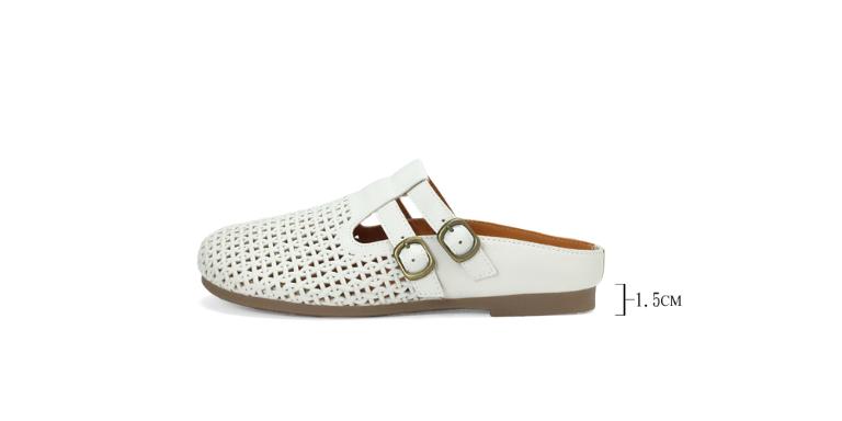 Ben&1966高級打蠟羊皮沖孔休閒穆勒拖-米白(256232)