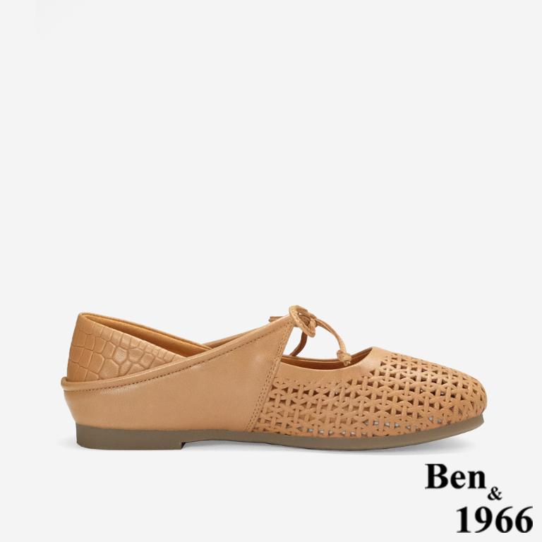 Ben&1966高級打蠟羊皮沖孔綁帶造型包鞋-太妃糖棕(256221)