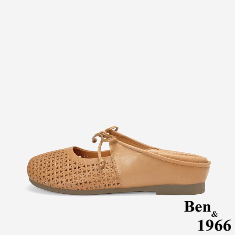Ben&1966高級打蠟羊皮沖孔綁帶造型包鞋-太妃糖棕(256221)