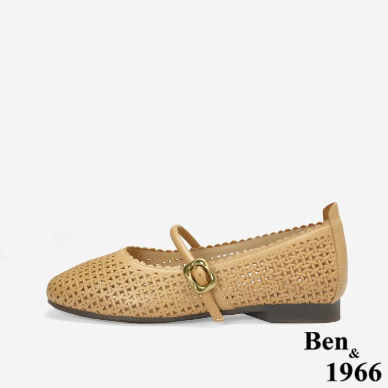 Ben&1966高級打蠟羊皮沖孔氣質瑪莉珍鞋-太妃糖棕(256141)