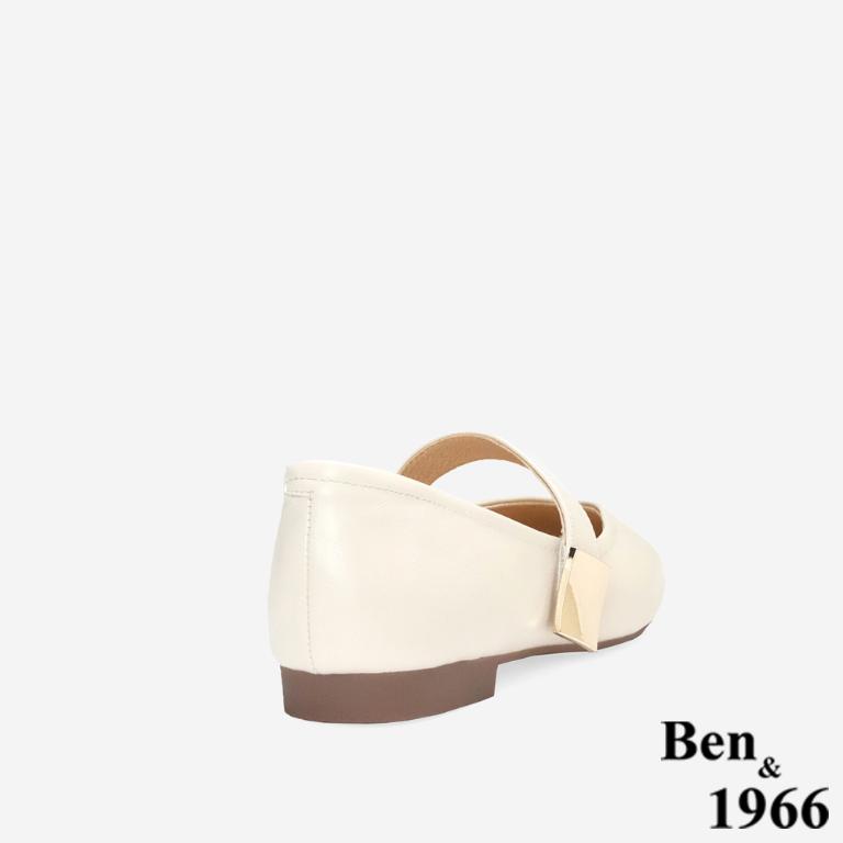 Ben&1966高級頭層牛皮溫柔優雅瑪莉珍鞋-米白(256182)