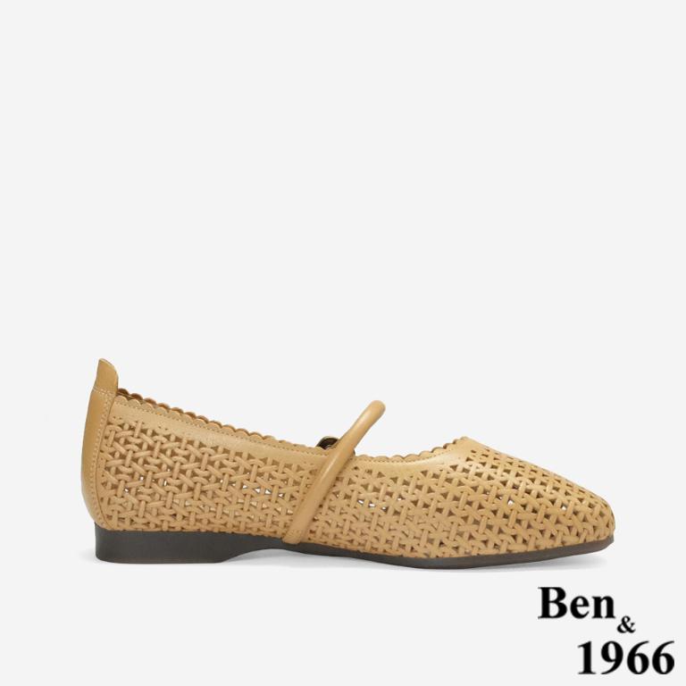 Ben&1966高級打蠟羊皮沖孔氣質瑪莉珍鞋-太妃糖棕(256141)