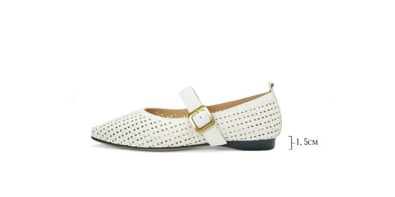 Ben&1966高級打蠟羊皮沖孔尖頭瑪莉珍鞋-米白(256212)