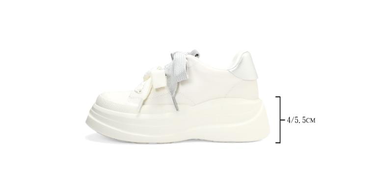 Ben&1966質感牛皮撞色蝴蝶結綁帶厚底休閒鞋-銀(256032)