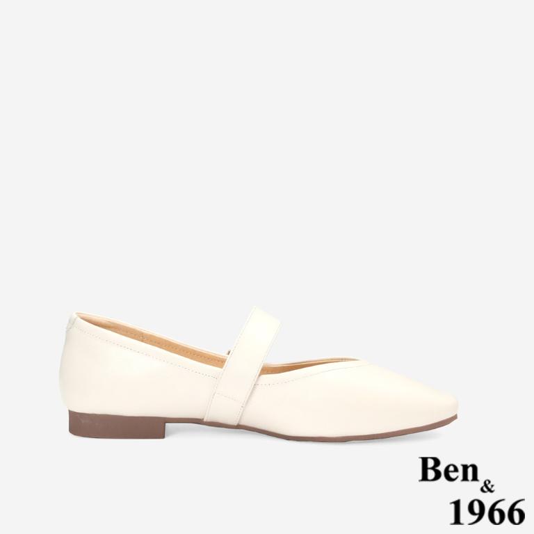 Ben&1966高級頭層牛皮溫柔優雅瑪莉珍鞋-米白(256182)