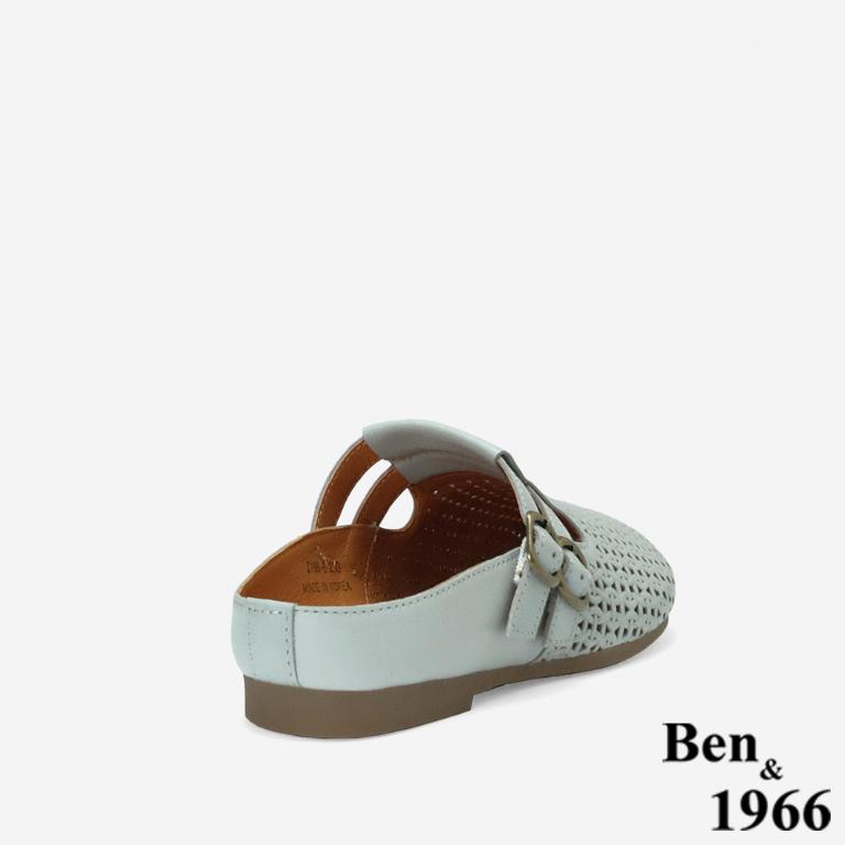 Ben&1966高級打蠟羊皮沖孔休閒穆勒拖-灰藍(256231)