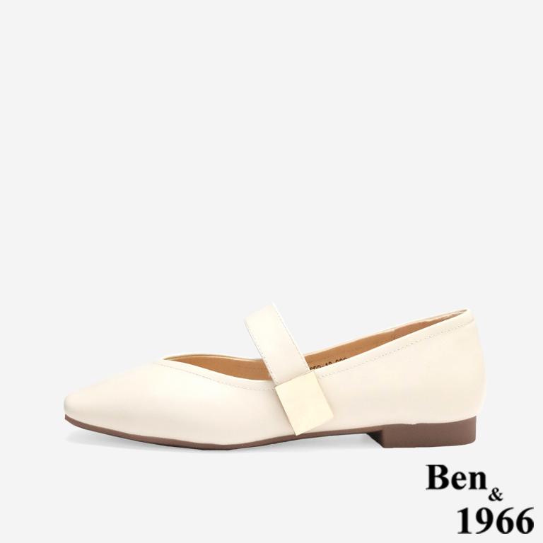 Ben&1966高級頭層牛皮溫柔優雅瑪莉珍鞋-米白(256182)