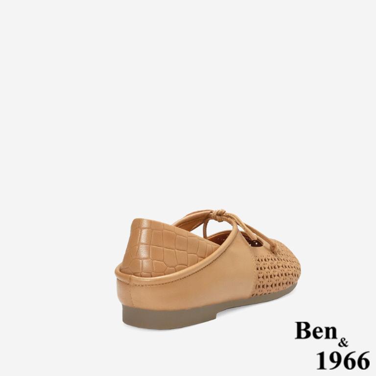 Ben&1966高級打蠟羊皮沖孔綁帶造型包鞋-太妃糖棕(256221)