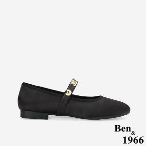 Ben&1966高級絲綢緞布金屬釦飾瑪莉珍鞋-黑(256201)