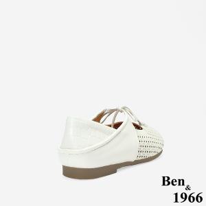 Ben&1966高級打蠟羊皮沖孔綁帶造型包鞋-米白(256222)