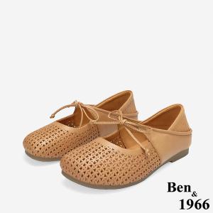 Ben&1966高級打蠟羊皮沖孔綁帶造型包鞋-太妃糖棕(256221)