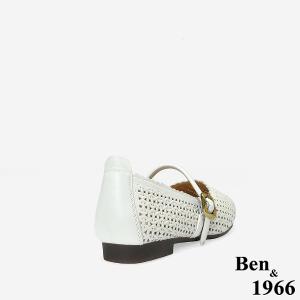 Ben&1966高級打蠟羊皮沖孔氣質瑪莉珍鞋-米白(256142)