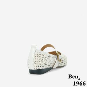 Ben&1966高級打蠟羊皮沖孔尖頭瑪莉珍鞋-米白(256212)
