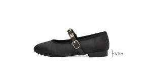 Ben&1966高級絲綢緞布金屬釦飾瑪莉珍鞋-黑(256201)