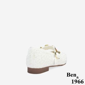 Ben&1966質感格紋布寶石釦飾瑪莉珍鞋-白(256192)