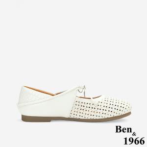 Ben&1966高級打蠟羊皮沖孔綁帶造型包鞋-米白(256222)