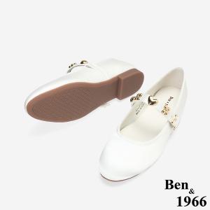 Ben&1966高級絲綢緞布金屬釦飾瑪莉珍鞋-白(256202)