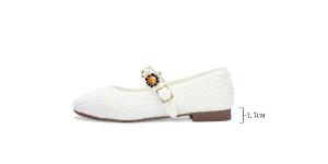 Ben&1966質感格紋布寶石釦飾瑪莉珍鞋-白(256192)