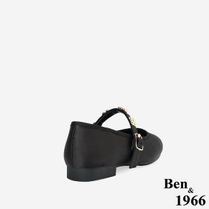 Ben&1966高級絲綢緞布金屬釦飾瑪莉珍鞋-黑(256201)
