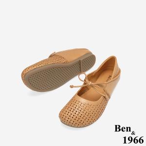 Ben&1966高級打蠟羊皮沖孔綁帶造型包鞋-太妃糖棕(256221)