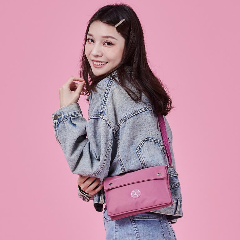 B.S.D.S冰山袋鼠 - 時光旅人 - 知性橫式三層斜背小包 - 莓果粉【B003PP】