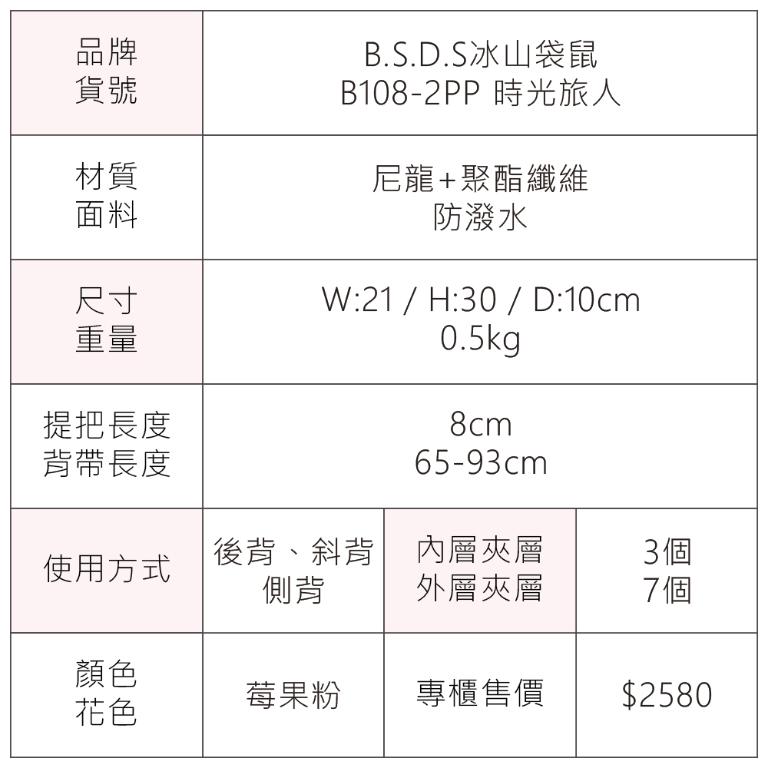 B.S.D.S冰山袋鼠 - 時光旅人 - 知性單肩後背兩用包 - 莓果粉【B108-2PP】