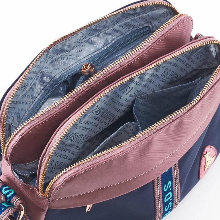 B.S.D.S冰山袋鼠 - 非常莓好 - 織帶拼接多層收納貝殼包 - 甜粉藍【7005-BP】