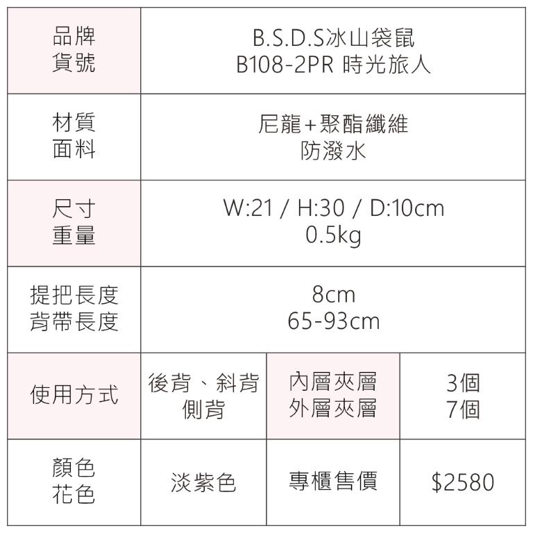 B.S.D.S冰山袋鼠 - 時光旅人 - 知性單肩後背兩用包 - 淡紫色【B108-2PR】