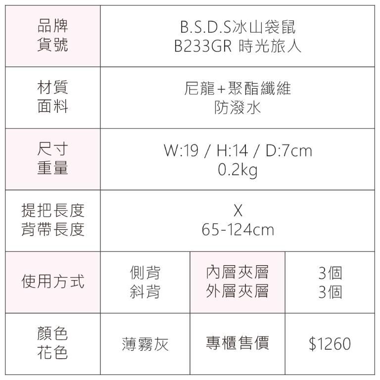 B.S.D.S冰山袋鼠 - 時光旅人 - 知性輕巧收納斜背小包 - 薄霧灰【B233GR】