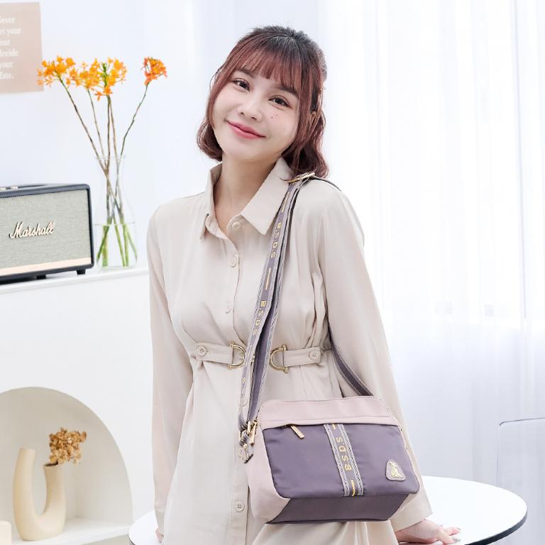 B.S.D.S冰山袋鼠 - 非常莓好 - 織帶拼接多層收納貝殼包 - 藕紫灰【7005-GU】