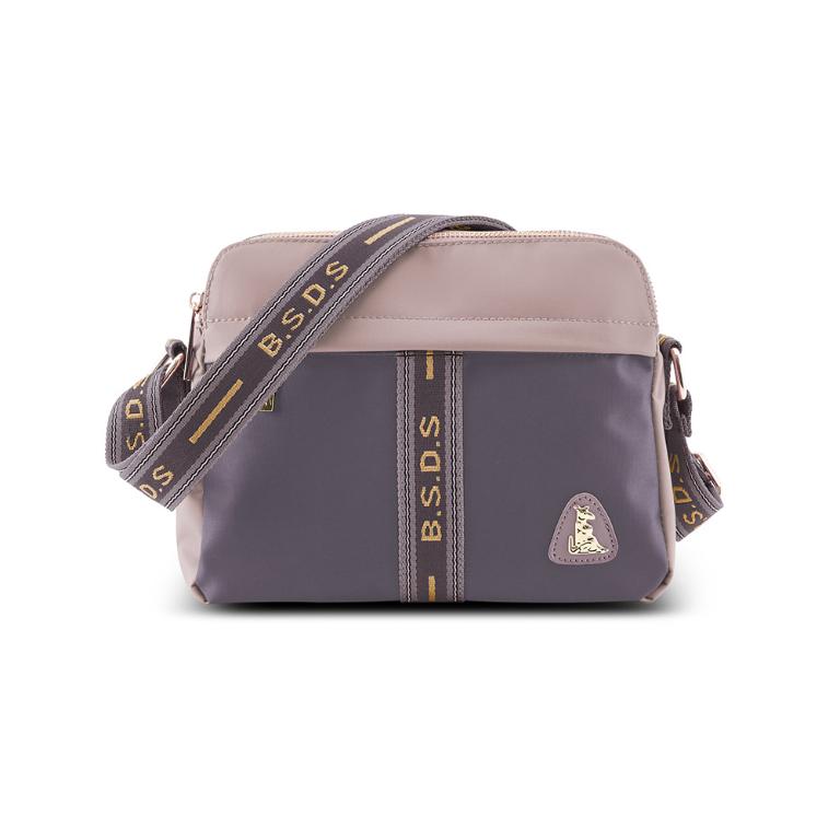 B.S.D.S冰山袋鼠 - 非常莓好 - 織帶拼接多層收納貝殼包 - 藕紫灰【7005-GU】