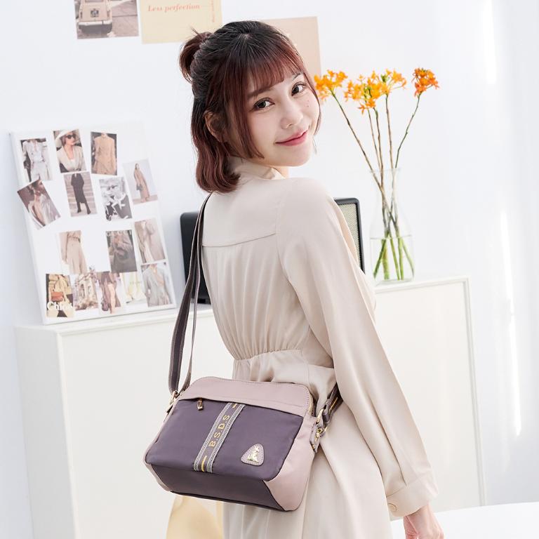 B.S.D.S冰山袋鼠 - 非常莓好 - 織帶拼接多層收納貝殼包 - 藕紫灰【7005-GU】