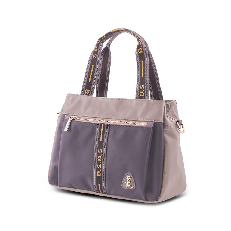 B.S.D.S冰山袋鼠 - 非常莓好 - 織帶拼接兩用購物包 - 藕紫灰【7004-GU】
