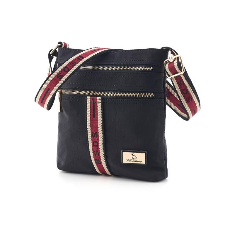 B.S.D.S冰山袋鼠 - 非常莓好 - 織帶拼接直式輕量斜背包 - 紅磚黑【8008-KR】