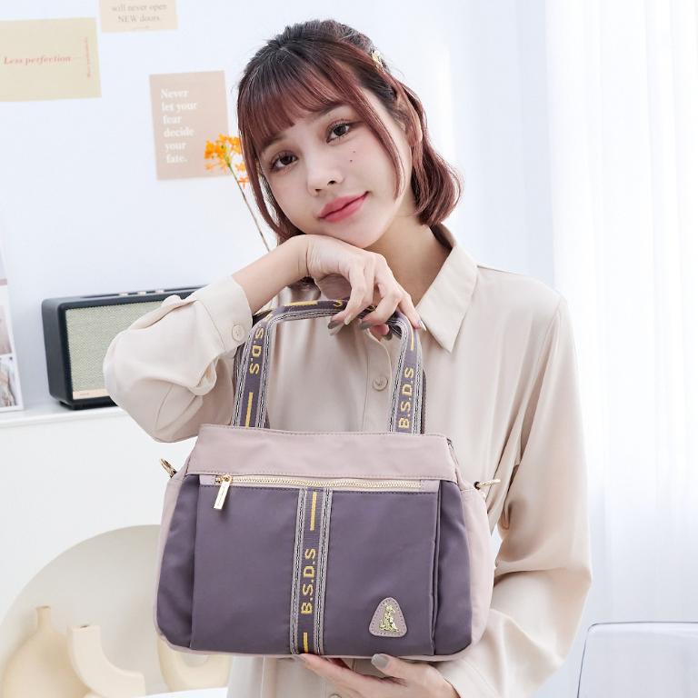 B.S.D.S冰山袋鼠 - 非常莓好 - 織帶拼接兩用購物包 - 藕紫灰【7004-GU】