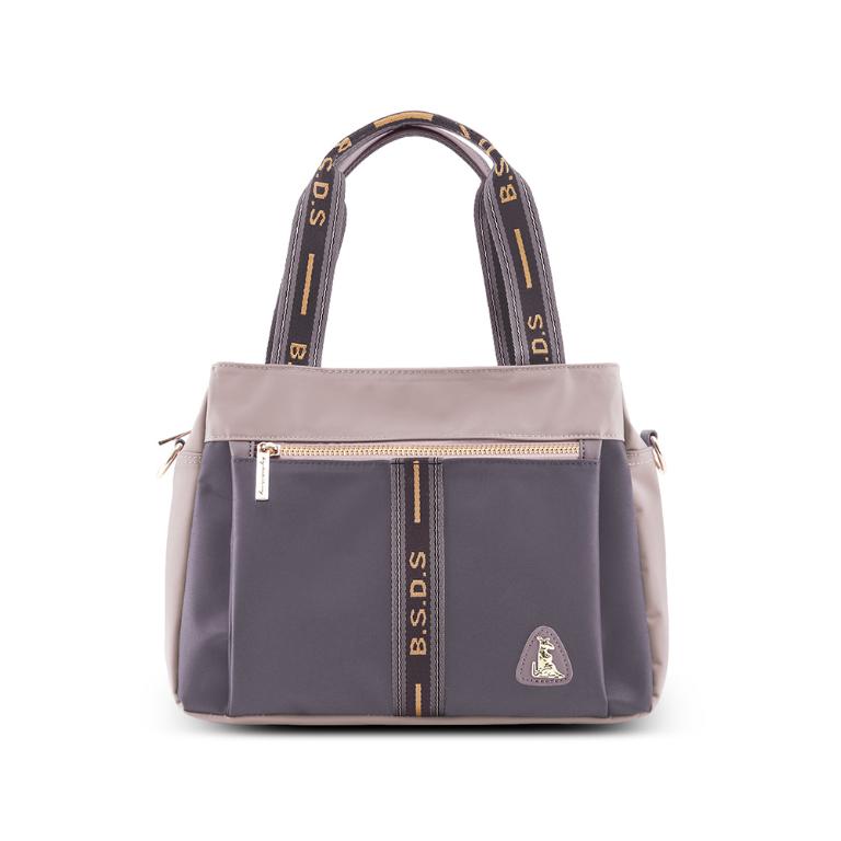 B.S.D.S冰山袋鼠 - 非常莓好 - 織帶拼接兩用購物包 - 藕紫灰【7004-GU】
