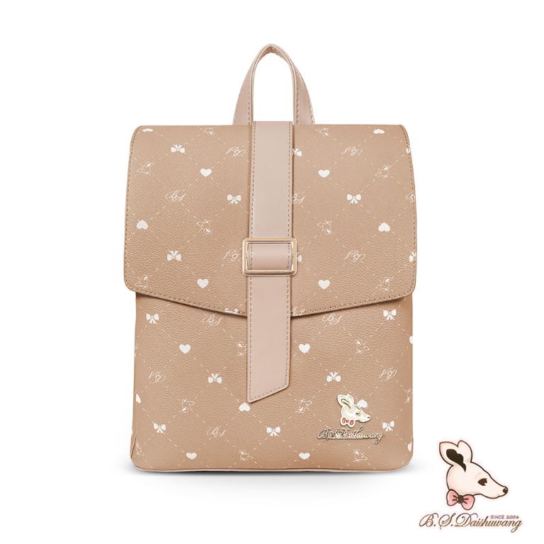 B.S.D.S冰山袋鼠 - 布朗小姐 - 甜美造型蓋釦後背包 - 粉杏色【6158-C】